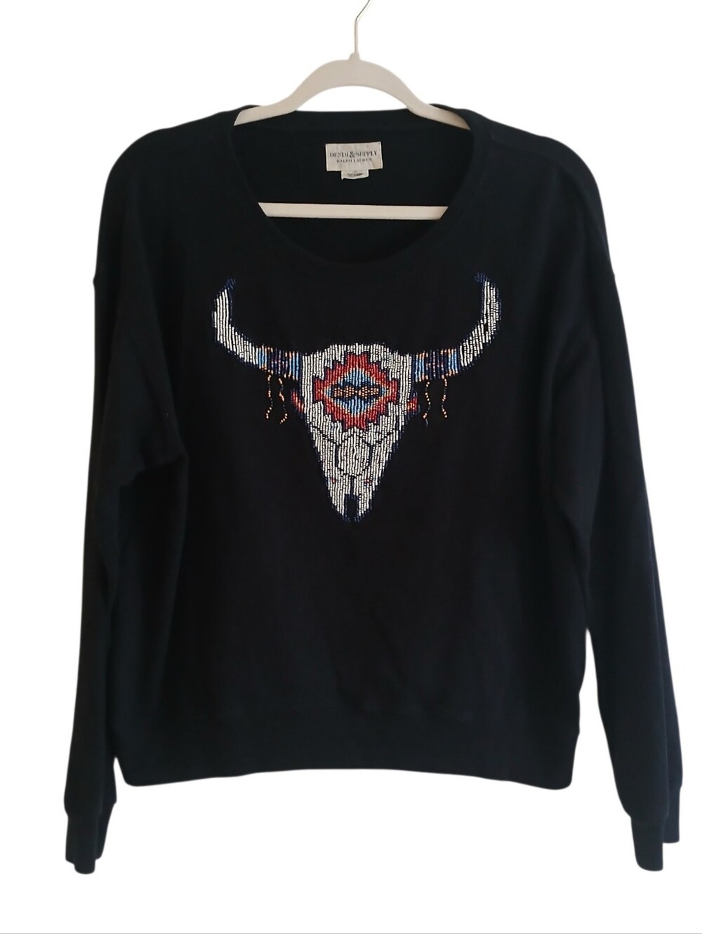 Vintage Denim & Supply Ralph Lauren Southwestern Beaded Skull Boxy Sweatshirt L